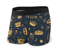Boxer da uomo con motivo a corona dorata intimo elasticizzato boxer con custodia, Nero , L