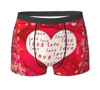 Boxer da uomo con stampa di cuori rossi, biancheria intima ultra confortevole da uomo, mutande elastiche traspiranti, Nero , L Plus