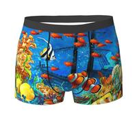 Boxer da uomo con stampa di pesci tropicali del mondo sottomarino, biancheria intima ultra confortevole da uomo, mutande elastiche traspiranti, Nero , L Plus