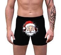 Boxer da uomo con stampa grafica e rigonfiamento di Natale, sostenitori sportivi da uomo, renna, corsa, boxer da uomo, traspiranti, morbidi, Nero , XXL