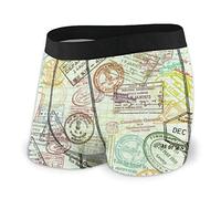Boxer da Uomo con timbri sul passaporto, Modello da Viaggio, Patta Frontale con
