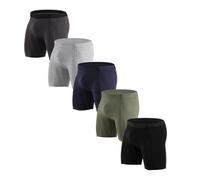 Boxer da uomo, confezione da 5 mutande a gamba lunga, aderenti, in cotone elasticizzato, tinta unita, comode mutande sportive da uomo, non graffiano, retrò, BK1, XXL