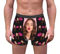 Boxer da uomo Cotton Custom for Men Personized Funny Photo Customized Underwear Briefs for Husband Biancheria intima lunga da uomo, Nero , L