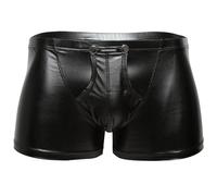 Boxer da uomo, effetto pelle e vinile, biancheria intima sexy da uomo, lingerie, pantaloncini da discoteca, con bottoni a pressione, colore nero, simile al lattice, Nero , M