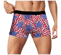 Boxer da uomo estivi 3D Digital Independence Day stampa con fibbia tascabile, slip da uomo, in cotone, pantaloncini estivi da uomo, Rosa caldo A, XXL