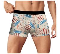 Boxer da uomo estivi 3D Digital Independence Day stampa con fibbia tascabile, slip da uomo, in cotone, pantaloncini estivi da uomo, beige., M