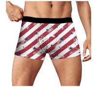 Boxer da uomo estivi 3D Digital Independence Day stampa con fibbia tascabile, slip da uomo, in cotone, pantaloncini estivi da uomo, Colore: rosso, L