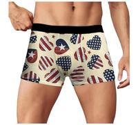 Boxer da uomo estivi 3D Digital Independence Day stampa con fibbia tascabile, slip da uomo, in cotone, pantaloncini estivi da uomo, Beige A, XXL