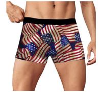 Boxer da uomo estivi 3D Digital Independence Day stampa con fibbia tascabile, slip da uomo, in cotone, pantaloncini estivi da uomo, Marine A, S
