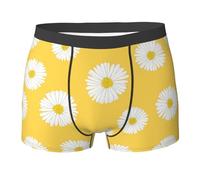 Boxer da Uomo in Cotone Elasticizzato, Comodi e Morbidi, con Motivo a Margherita Gialla e Aster Bianco