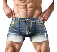 Boxer da uomo in cotone retrò, con stampa denim, mutande traspiranti, comode, divertenti, per sport, jogging, ufficio, tutti i giorni, casa, sonno, viaggi, grigio., L