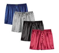 Boxer da uomo in raso, pantaloncini da notte in seta, con mosca, Multi1-4 Pacchetto, L