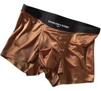 Boxer da uomo in seta di gelso elegante in seta di ghiaccio, di lusso, traspirante, traspirante, senza cuciture, Marrone, L