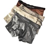 Boxer da uomo in seta di gelso elegante in seta di ghiaccio, di lusso, traspirante, traspirante, senza cuciture, Misto, L