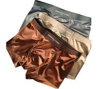 Boxer da uomo in seta di ghiaccio di seta di gelso da uomo, di lusso traspirante, traspirante e fresco e asciutto, comfort senza cuciture, Set C., L