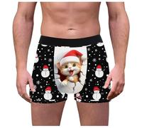 Boxer da uomo nero, intimo natalizio, elastico in vita, traspiranti, retrò, alla moda, con stampa a pupazzo di neve, biancheria intima da uomo per tutti i giorni, d, L