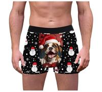 Boxer da uomo nero, intimo natalizio, elastico in vita, traspiranti, retrò, alla moda, con stampa a pupazzo di neve, biancheria intima da uomo per tutti i giorni, b, L