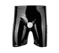 Boxer da uomo per lo styling per adulti, texture in similpelle PU, silhouette che definisce il corpo e stile stagewear per adulti, intimo audace look per palcoscenico e abbigliamento privato, Nero