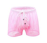 Boxer da uomo sexy in rete, biancheria intima, traspiranti, comodi, per uomini, tutti i giorni, lavoro, sport, tempo libero, jogging, sonno, Colore: rosa., L
