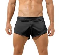 Boxer da uomo, stile retrò, in raso, lucido, vestibilità normale, boxer da uomo, pantaloncini corti, elasticizzati, per il fitness, sportivi, con spalline, O nero., M