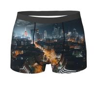 Boxer da uomo traspirante intimo boxer slip per uomo City night view boxer comfort morbido tronco, Nero , S
