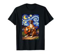 Boxer Dog Playing Guitar Whimsical Art Puppy Music Camping Maglietta