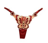 Boxer Donna Cotone Mutandine Sexy del Ricamo della Maglia delle Donne della Cinghia di Modo del Ricamo della Farfalla delle Signore Pantaloncini Sottogonna Culotte Donna Vita Alta (Wine, One Size)