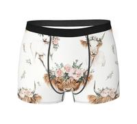 Boxer Elasticizzato Pink Flower Highland Cow Cows Boxer Aderenti da Uomo Sportivi Resistente Mutande Uomo per L'Uso Quotidiano L