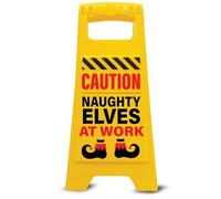 Boxer Gifts Cartello con scritta "Caution Naughty Elves at Work", divertente decorazione natalizia per bambini e accessorio per mensola