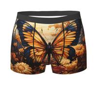 Boxer Orange Yellow Butterfly Field Flowers Printed Uomo Pantaloncini Boxer Traspirante Resistente Trunks per L'Uso Quotidiano Sportivi Intimo Maschile,S