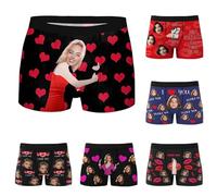 Boxer personalizzati per San Valentino da uomo con viso - Boxer personalizzati per me divertenti novità mutande pantaloncini regalo per San Valentino matrimonio I Love You regali per lui, #001-, L