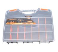 Boxer® Scatola portaminuteria 21 scomparti - 31×24×5 cm - Organizer con divisori regolabili - Plastica PP - Colore nero/arancione/trasparente