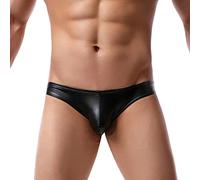 Boxer sexy da uomo, in lattice, stile hipster, in similpelle, effetto bagnato, biancheria intima, a basso rise ouvert, slip con foro aperto per il pene, in similpelle, 02 nero, XXL