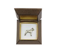 Boxer Tipo 2 - Argento Placcato Spilla Con Dem Immagine di Un Cane Art Dog