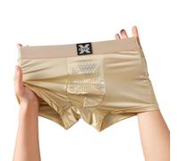 Boxer Uomo Satinato Luce Taglie L-3XL Morbido | lucida, tessuto liscio sulla , ideale per il relax domestico, taglie L-3XL disponibili(Beige XL)