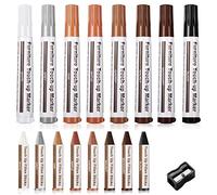 Boxgear - Set di pennarelli e pastelli a cera per ritocco mobili, con temperino, macchie, graffi, pavimenti in legno, tavoli scrivanie, acero, rovere, ciliegio, noce, grigio, bianco, mogano