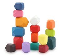 Boxiki kids Blocchi di Costruzione in Pietra di Legno, 24 Pezzi Giocattoli Impilabili Montessori per Bambini Pietre Colorate in Legno Naturale e Educativi Giochi Montessori per 3 Anni