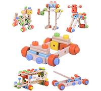 Boxiki kids Giocattoli da Costruzione in Legno, STEM Costruzioni per Bambini Set di 78 PCS Costruzioni, Creativi Divertento Giocattoli Educativi per Ragazzi e Ragazze di 4 5 6 7 Anni