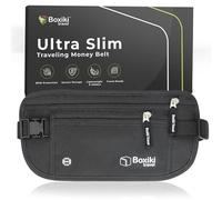 Boxiki Travel Marsupio portasoldi da viaggio - Marsupio nascosto con blocco RFID per contenere contanti, passaporto, carte di credito e documenti di viaggio - Marsupio sottile per uomo e donna - Nero