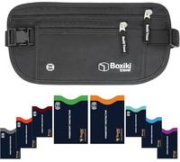 Boxiki Travel Marsupio Portasoldi Nero con Blocco RFID Triplo Strato a 360 Gradi e 8 Buste RFID Blu Navy per Carte di Credito e Passaporto, Cintura Antifurto Viaggio Nascosta Sotto i Vestiti