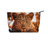 BOXILTD Beauty case con due fiori - morbida borsa da viaggio per il trucco, custodia compatta con chiusura a cerniera, ideale per oggetti essenziali, Il leopardo dagli occhi profondi, Taglia unica
