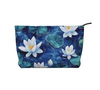 BOXILTD Beauty case giallo a cerchio - morbida borsa da viaggio per il trucco, custodia compatta con chiusura a cerniera, ideale per oggetti essenziali, Loto bianco, Taglia unica