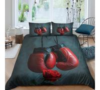 boxing glovesSet Di Copripiumino microfibra 3 Pezzi stampa di 3D cerniera nascosta sporty vintage style copripiumino incluso federe aiosa ultra morbido e traspirante for bambini Double（200x200cm）