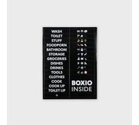 BOXIO - Adesivi: 26 etichette autoadesive resistenti alle intemperie per BOXIO, Wash, Cook, Solo perfette come organizer per campeggio, attività all'aperto, casa - impermeabile, adesivi fotografici,