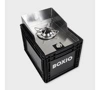 BOXIO - Cook: fornello da campeggio tutto in uno in acciaio inox con spazio di archiviazione e protezione dal vento, cartucce di gas per campeggio, esterno, vanlife