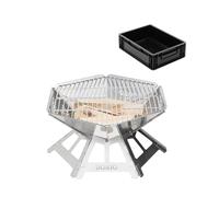 BOXIO - FIRE: Braciere in acciaio inox con griglia - Braciere ottagonale da esterno e da campeggio, piccola braciere con protezione dalle scintille, mini secchio da fuoco e braciere per giardino e