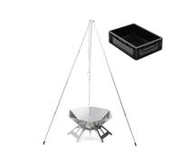 BOXIO - FIRE BUNDLE: braciere in acciaio inox con griglia e tre zampe - braciere ottagono per esterni e campeggio, piccolo braciere con parascintille, set di mini braciere per giardino e falò