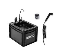 BOXIO - WASH Plus: Lavandino Mobile con Pompa a Mano, Soffione Doccia, Specchio e Perline Pulenti - Lavandino per Furgone, Campeggio, Giardino con Rubinetto, Plastica, Nero