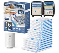 BoxLegend 16PCS Sacchetti Sottovuoto per Viaggi, con 1200mAh Pompa Elettrica USB, Risparmia il 70% dello Spazio, Impermeabili e Spessi, Adatti a Valigie e Zaini (1*70x50+4*55x455*50x40+6*40x35cm)