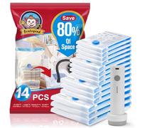 BoxLegend Sacchetti Sottovuoto, 14 Pezzi, 3XL+ 3L+ 4M+ 4S Sacchetti Sottovuoto da Viaggio Sottovuoto, Riutilizzabili, per Vestiti, Copriletti, Biancheria da Letto, Cuscini, 1 Pompa USB